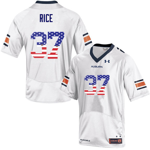 Men #37 Logan Rice Auburn Tigers USA Flag Fashion College Football Jerseys-White - Click Image to Close